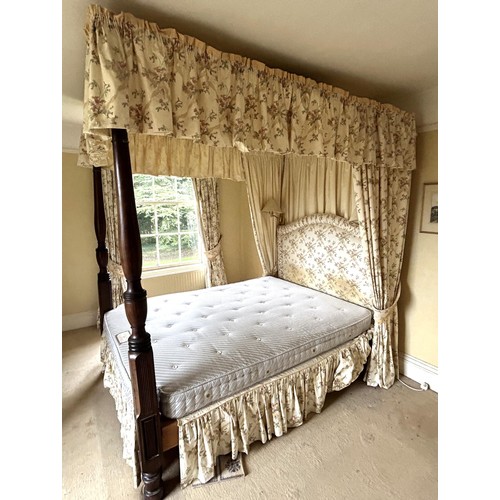 1628 - A George III style mahogany four poster, with curtains and covers