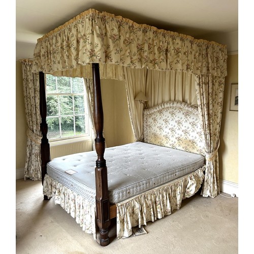 1628 - A George III style mahogany four poster, with curtains and covers