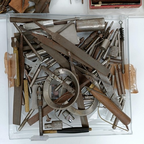 1503 - A group of assorted watchmakers and other tools, in a cabinet, and others loose (box)