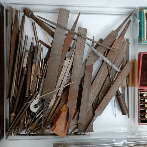 1503 - A group of assorted watchmakers and other tools, in a cabinet, and others loose (box)