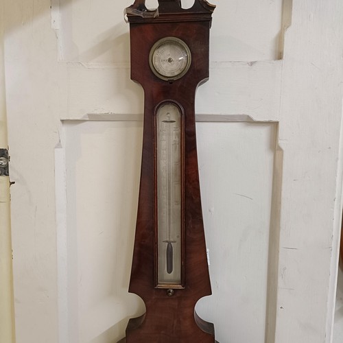 1524 - A Victorian wheel barometer, by J Hughes, London, with silvered dials, in a rosewood case, 114 cm hi... 