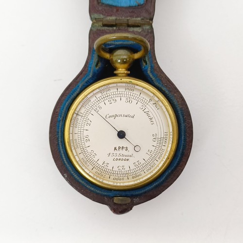 1529 - A late 19th/early 20th century pocket compensated barometer, by Apps 433 Strand London, in a leather... 