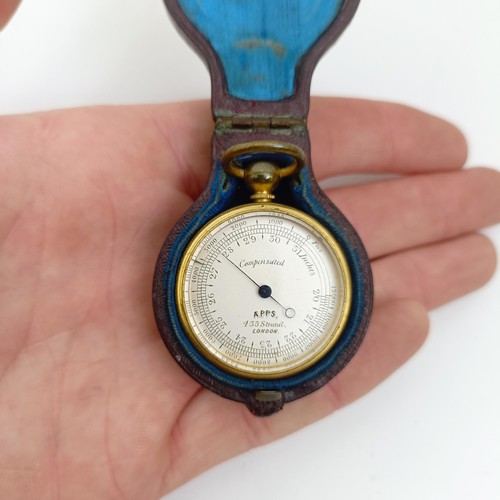 1529 - A late 19th/early 20th century pocket compensated barometer, by Apps 433 Strand London, in a leather... 