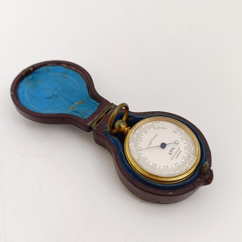 1529 - A late 19th/early 20th century pocket compensated barometer, by Apps 433 Strand London, in a leather... 