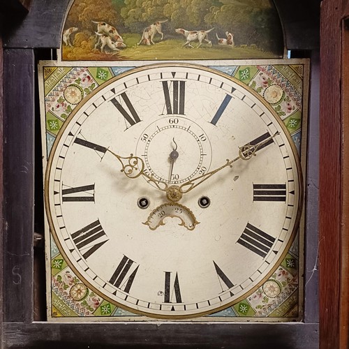 1532 - A longcase clock, the 34.5 cm arched square painted dial with Roman numerals, subsidiary seconds dia... 