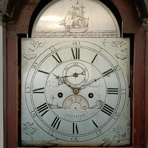 1533 - A longcase clock, the 30 cm arched square silvered dial, signed E D W Hunt, Williton, the chapter ri... 