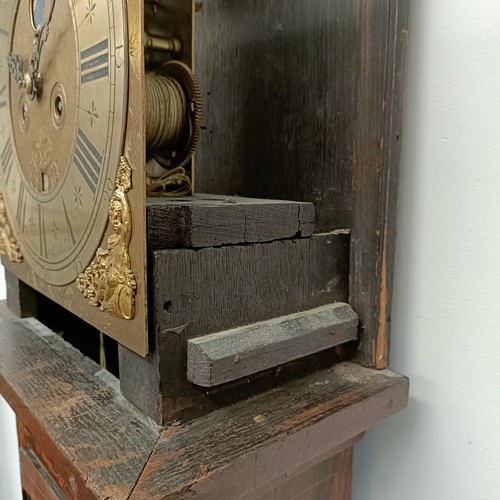 1534 - A Dutch longcase clock, the 29 cm square brass dial having a silvered chapter ring signed Pieter Sch... 