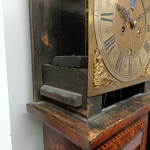 1534 - A Dutch longcase clock, the 29 cm square brass dial having a silvered chapter ring signed Pieter Sch... 