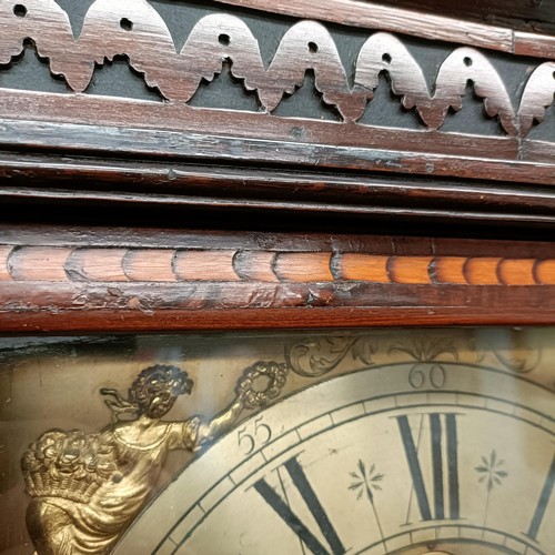 1534 - A Dutch longcase clock, the 29 cm square brass dial having a silvered chapter ring signed Pieter Sch... 