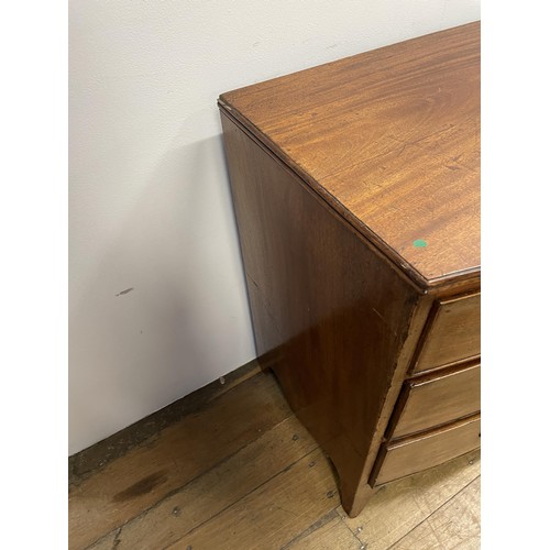 1660 - A mahogany bow front chest, having three drawers, 107 cm wide