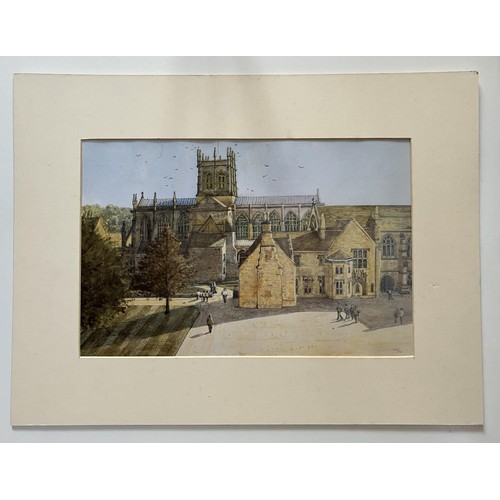 1484 - A limited edition print of Sherborne Abbey, 222/350, unframed, 29 x 45 cm, assorted prints and maps ... 