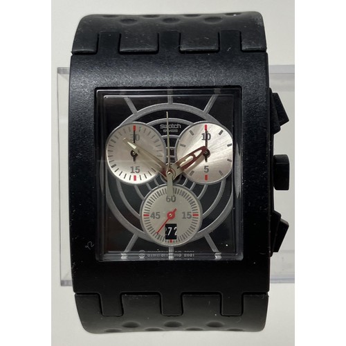 12 - A gentleman's plastic 007 Dr. No Danjaq Swatch Chrono wristwatch, on a rubber strap, in a plastic bo... 