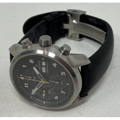 28 - A gentleman's stainless steel Junghans Chronograph Automatic wristwatch, on a leather strap