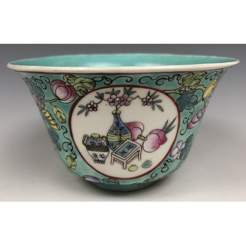 1608 - A Chinese famille verte tea bowl, six character mark to base, 10 cm diameter