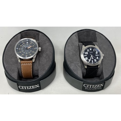 48 - A gentleman's stainless steel Citizen Eco-Drive WR200 wristwatch on a fabric strap, boxed, and anoth... 