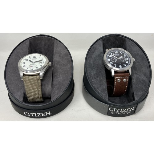 49 - A gentleman's stainless steel Citizen Eco-Drive WR100 wristwatch, on a fabric strap, boxed, with gua... 
