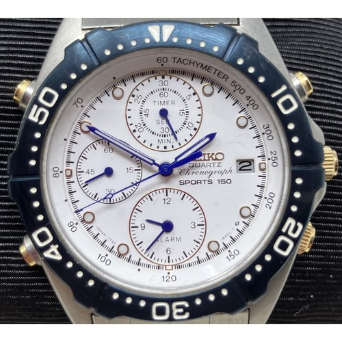 50 - A gentleman's stainless steel Seiko Quartz Chronograph Sports 150 wristwatch, boxed, with related in... 