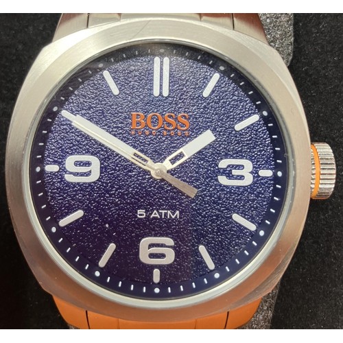 53 - A gentleman's stainless steel Hugo Boss 'Boss Orange' 5 ATM wristwatch, boxed, with warranty booklet... 