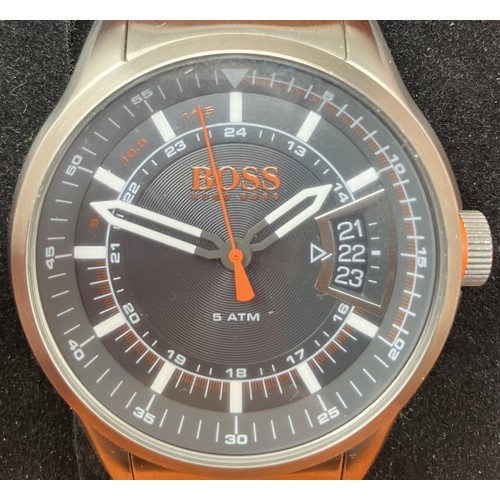 53 - A gentleman's stainless steel Hugo Boss 'Boss Orange' 5 ATM wristwatch, boxed, with warranty booklet... 