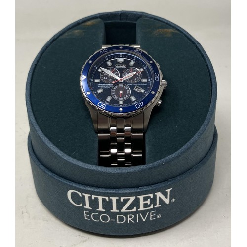 56 - A gentleman's titanium Citizen Eco-Drive Chronograph wristwatch, boxed, with guarantee,  instru... 