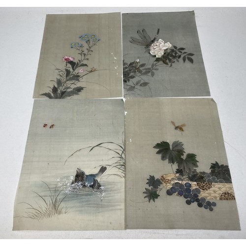 1538 - A group of Chinese paintings on fabric, and another picture, in a folio