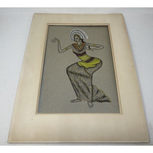 1551 - Ketet Rudin, dancing Balinese figures, mixed media, inscribed and dated 1955 verso, 36 x 24 cm, unfr... 