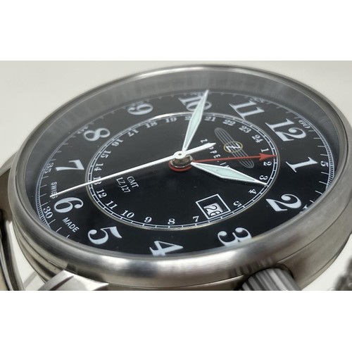 16 - A gentleman's stainless steel Zeppelin Chronograph wristwatch, on a leather strap, boxed, with guara... 