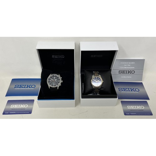 96 - A gentleman's stainless steel Seiko Chronograph 100m wristwatch, on a fabric strap, boxed, with cert... 