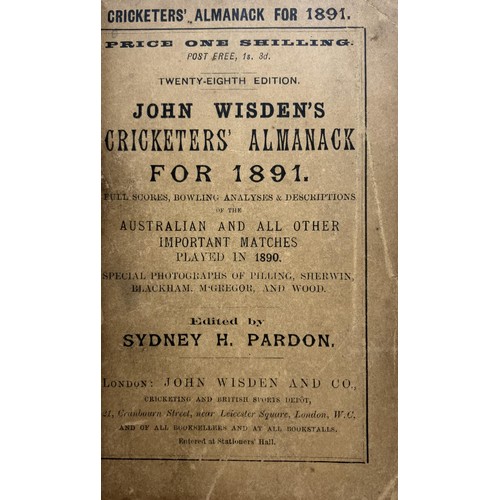 501 - A Wisden Cricketers' Almanack, 1891Provenance:  From the Harry Brewer Cricket Memorabilia Collection... 