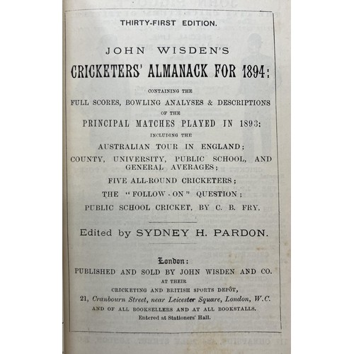 504 - A Wisden Cricketers' Almanack, 1894Provenance:  From the Harry Brewer Cricket Memorabilia Collection... 