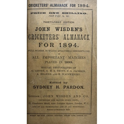 504 - A Wisden Cricketers' Almanack, 1894Provenance:  From the Harry Brewer Cricket Memorabilia Collection... 