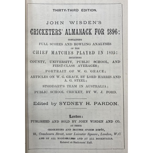 506 - A Wisden Cricketers' Almanack, 1896Provenance:  From the Harry Brewer Cricket Memorabilia Collection... 