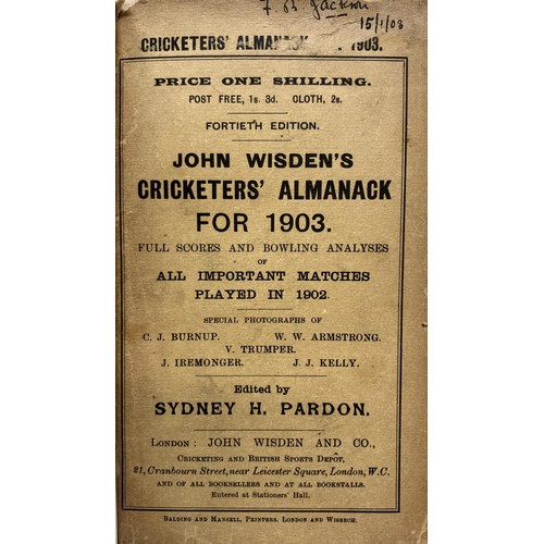 513 - A Wisden Cricketers' Almanack, 1903Provenance:  From the Harry Brewer Cricket Memorabilia Collection... 