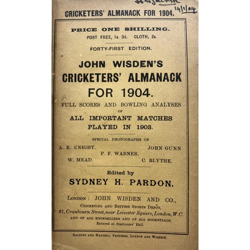 514 - A Wisden Cricketers' Almanack, 1904Provenance:  From the Harry Brewer Cricket Memorabilia Collection... 