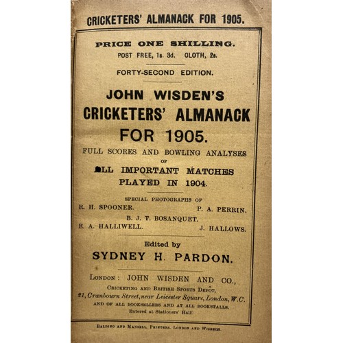 515 - A Wisden Cricketers' Almanack, 1905Provenance:  From the Harry Brewer Cricket Memorabilia Collection... 