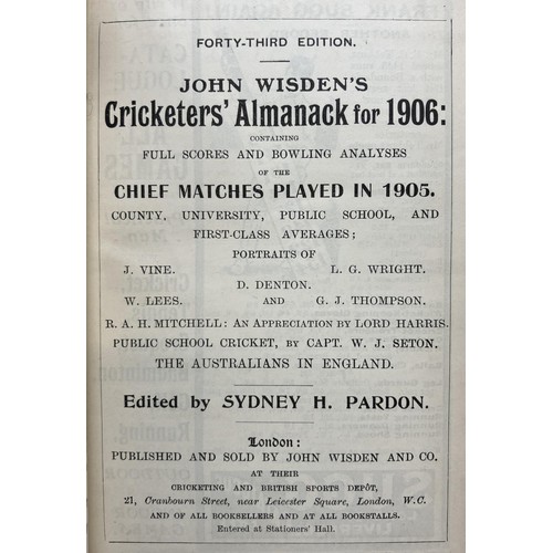 516 - A Wisden Cricketers' Almanack, 1906Provenance:  From the Harry Brewer Cricket Memorabilia Collection... 