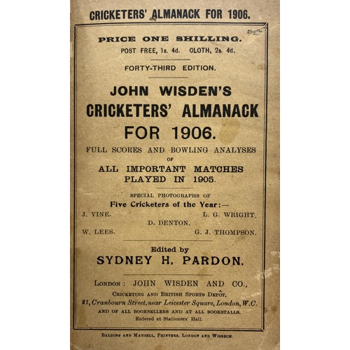 516 - A Wisden Cricketers' Almanack, 1906Provenance:  From the Harry Brewer Cricket Memorabilia Collection... 