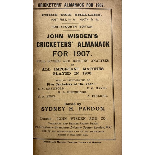 517 - A Wisden Cricketers' Almanack, 1907Provenance:  From the Harry Brewer Cricket Memorabilia Collection... 