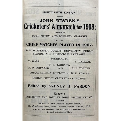 518 - A Wisden Cricketers' Almanack, 1908Provenance:  From the Harry Brewer Cricket Memorabilia Collection... 