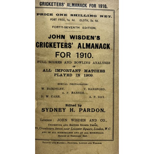 520 - A Wisden Cricketers' Almanack, 1910Provenance:  From the Harry Brewer Cricket Memorabilia Collection... 