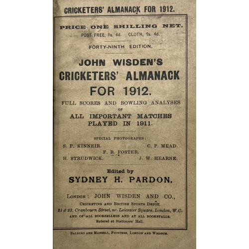 522 - A Wisden Cricketers' Almanack, 1912Provenance:  From the Harry Brewer Cricket Memorabilia Collection... 