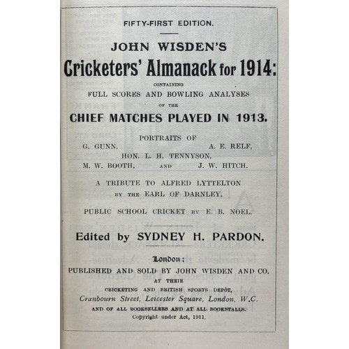 524 - A Wisden Cricketers' Almanack, 1914Provenance:  From the Harry Brewer Cricket Memorabilia Collection... 