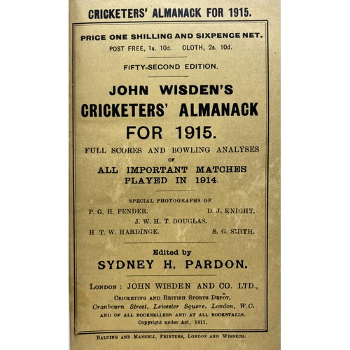 525 - A Wisden Cricketers' Almanack, 1915Provenance:  From the Harry Brewer Cricket Memorabilia Collection... 