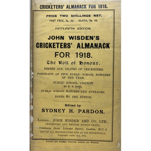 528 - A Wisden Cricketers' Almanack, 1918Provenance:  From the Harry Brewer Cricket Memorabilia Collection... 