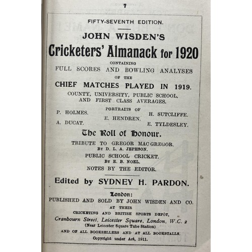 530 - A Wisden Cricketers' Almanack, 1920Provenance:  From the Harry Brewer Cricket Memorabilia Collection... 