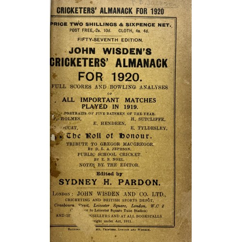 530 - A Wisden Cricketers' Almanack, 1920Provenance:  From the Harry Brewer Cricket Memorabilia Collection... 