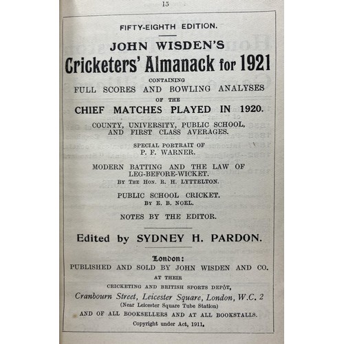 531 - A Wisden Cricketers' Almanack, 1921Provenance:  From the Harry Brewer Cricket Memorabilia Collection... 