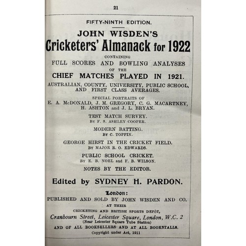 532 - A Wisden Cricketers' Almanack, 1922Provenance:  From the Harry Brewer Cricket Memorabilia Collection... 