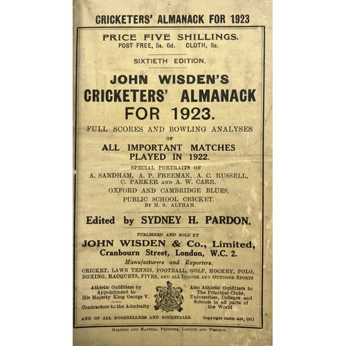 533 - A Wisden Cricketers' Almanack, 1923Provenance:  From the Harry Brewer Cricket Memorabilia Collection... 