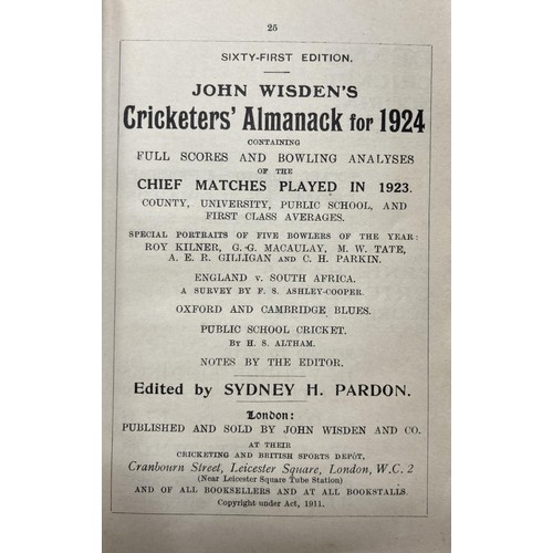 534 - A Wisden Cricketers' Almanack, 1924Provenance:  From the Harry Brewer Cricket Memorabilia Collection... 